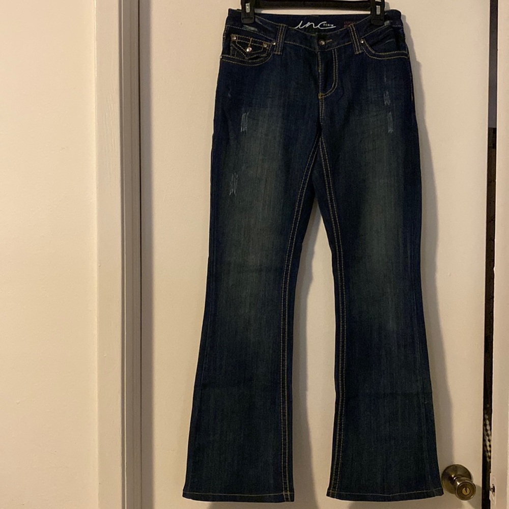 New INC Distressed Embellished Curvy Boot Jeans 4
